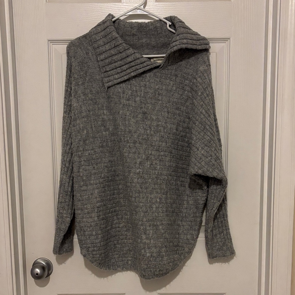 Max Studio Ribbed Gray Cowl Neck Sweater